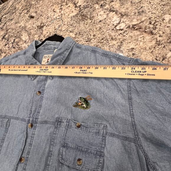 Fishing Shirt - Mens 4XL- Blue Denim Look - 100% Cotton - Embroidered Fish- SS - Picture 10 of 10